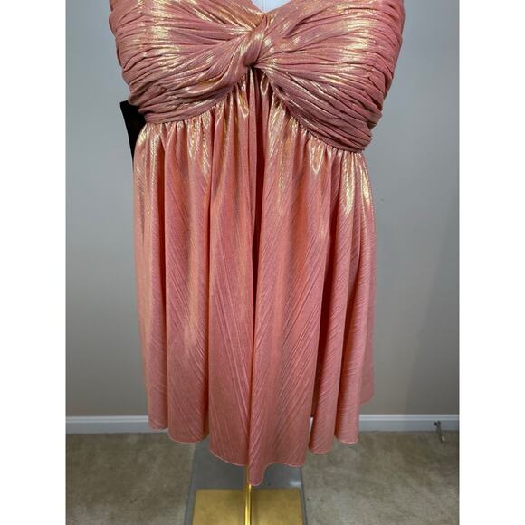 Retrofete Kaiser Strapless Ruched Pleated Metallic Apricot Mini Dress Sz L - Picture 6 of 10